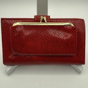 VTG New Baronet Wallet Clutch Kiss-lock Coin Purse Checkbook Red Snakeskin